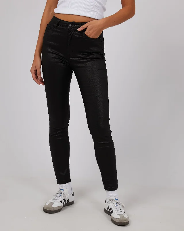Vice High Skinny Jean Coated Black Chic Double Waistband Jeans
