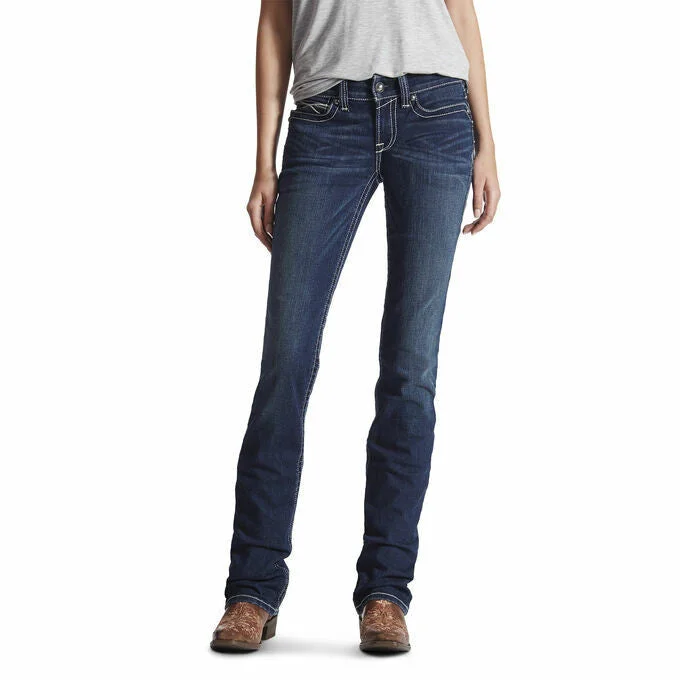 Women's R.E.A.L. Mid Rise Stretch Straight Leg Jean by Ariat 10017216 Fashionable Frayed Hem Denim