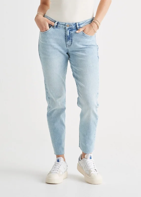 Performance Denim Girlfriend Jean - Coastal Blue (raw hem) Chic Vintage-Inspired Denim Jeans
