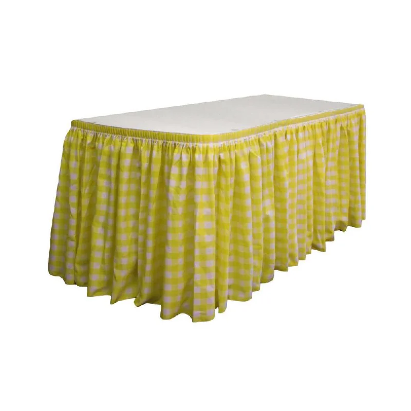 14 Ft. x 29 in. White and Light Yellow Accordion Pleat Checkered Polyester Table Skirt corduroy skirt durable