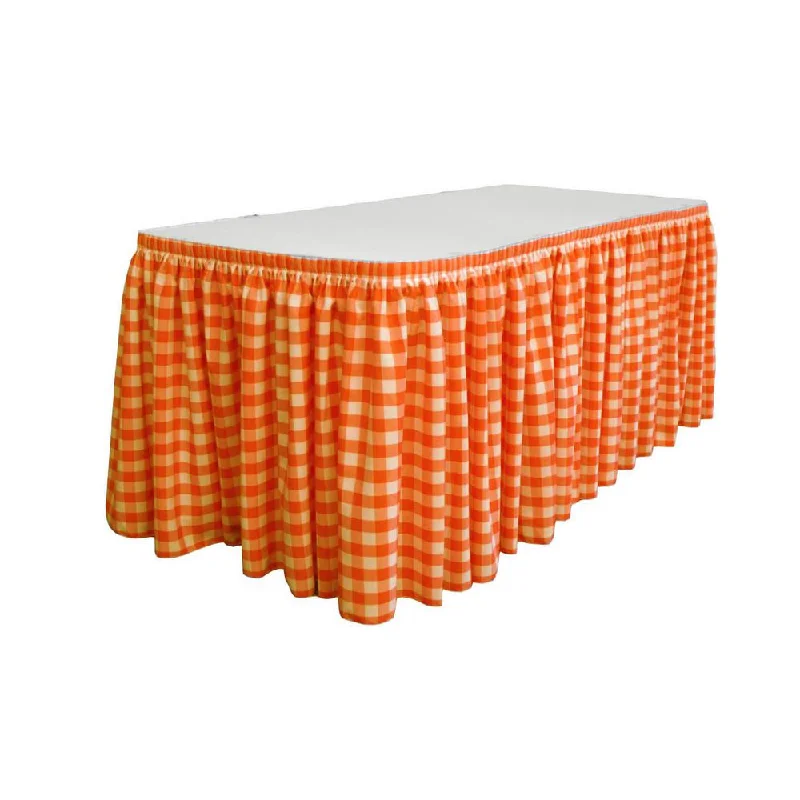 14 Ft. x 29 in. White and Orange Accordion Pleat Checkered Polyester Table Skirt wrap skirt elegant