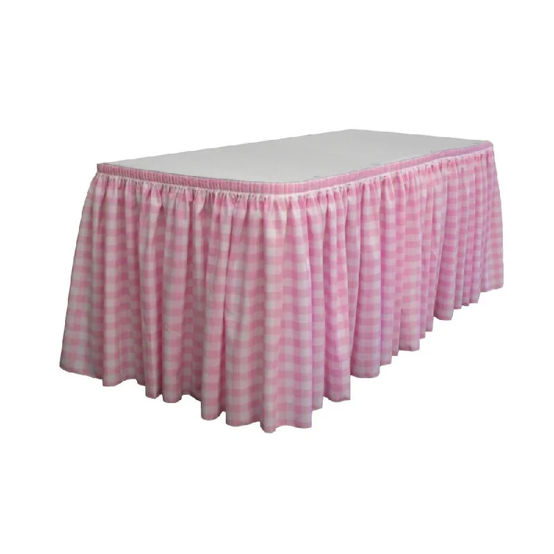 14 Ft. x 29 in. White and Pink Accordion Pleat Checkered Polyester Table Skirt silk skirt sleek
