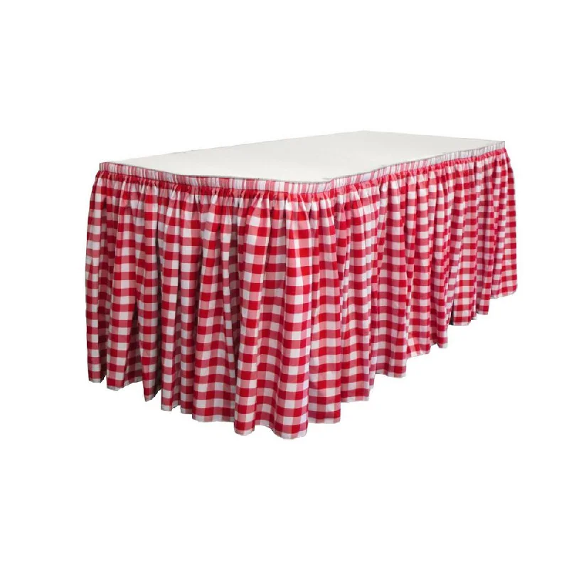 14 Ft. x 29 in. White and Red Accordion Pleat Checkered Polyester Table Skirt denim skirt fashionable