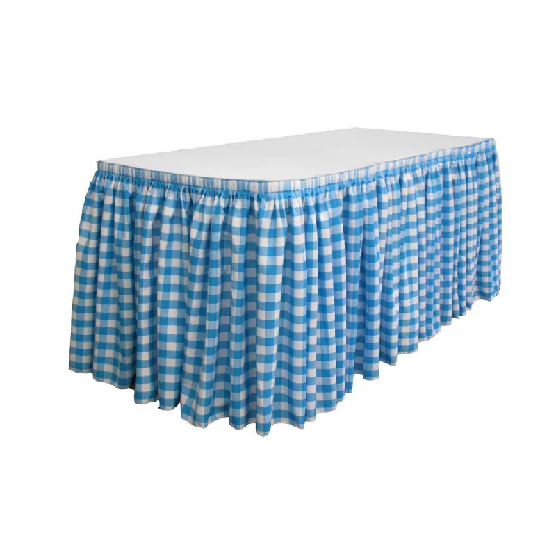 14 Ft. x 29 in. White and Turquoise Accordion Pleat Checkered Polyester Table Skirt summer skirt style