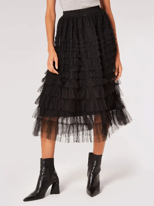 TULLE LAYERED MIDI SKIRT cotton skirt soft