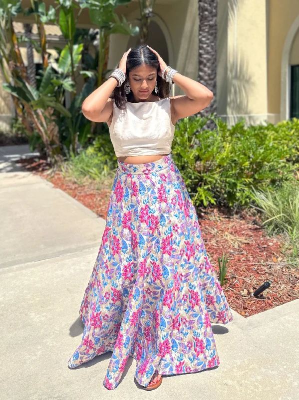 AZUL Blue and Pink Lehenga Skirt velvet skirt rich