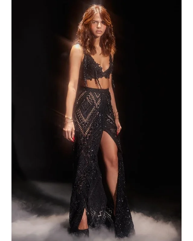 Black Ava Cutwork Skirt Set linen skirt natural