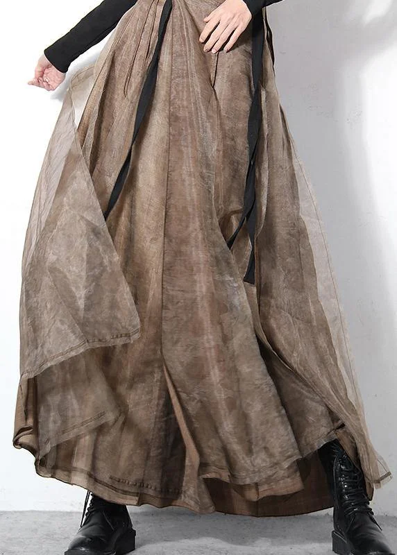 Chic Brown tulle High Waist zippered Skirt denim skirt classic