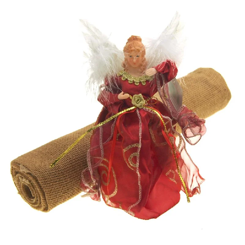 Christmas Tree Skirt Bundle with Angel Tree Topper, Red, 2-Piece Set wool skirt warm