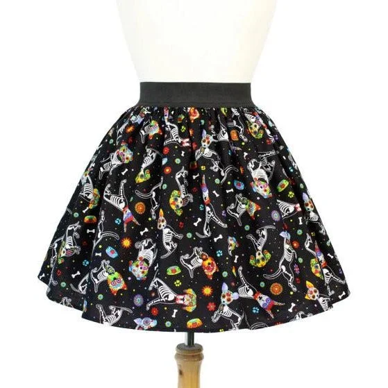 "Lindy" Day of the Dead Dog Skirt silk skirt sleek
