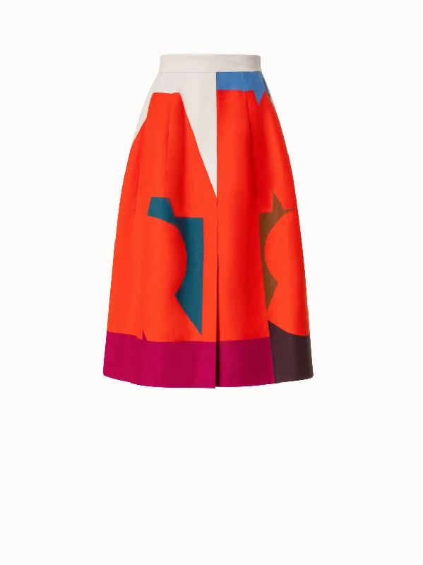 Cotton Silk Double-Face A-Line Skirt with Composed Letters Print corduroy skirt cozy