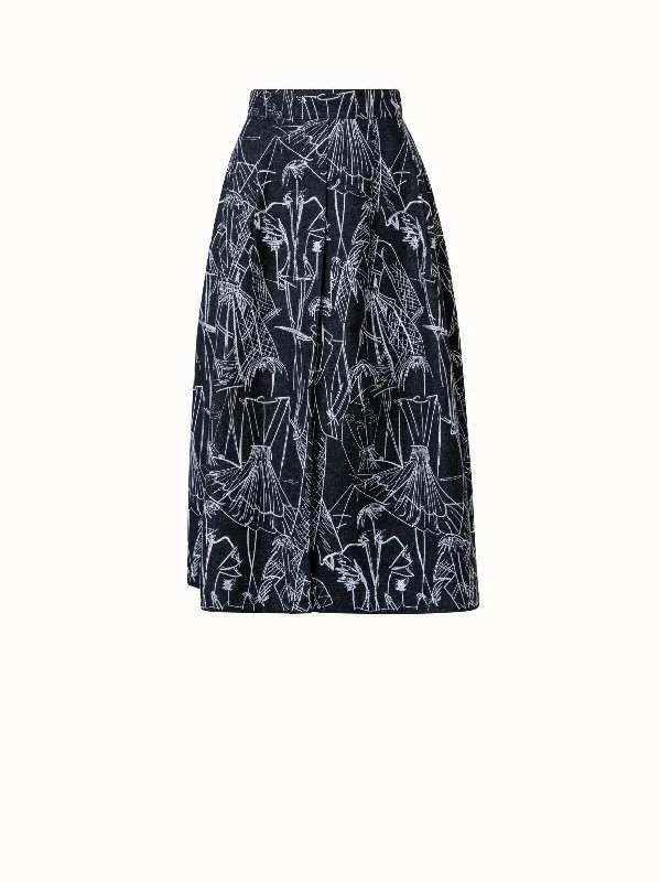 Denim Skirt with Croquis Embroidery athletic skirt fit