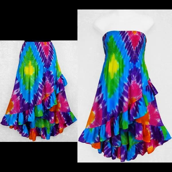 Diamond Tie-Dye Ruffled Convertible Top/Skirt modal blend skirt