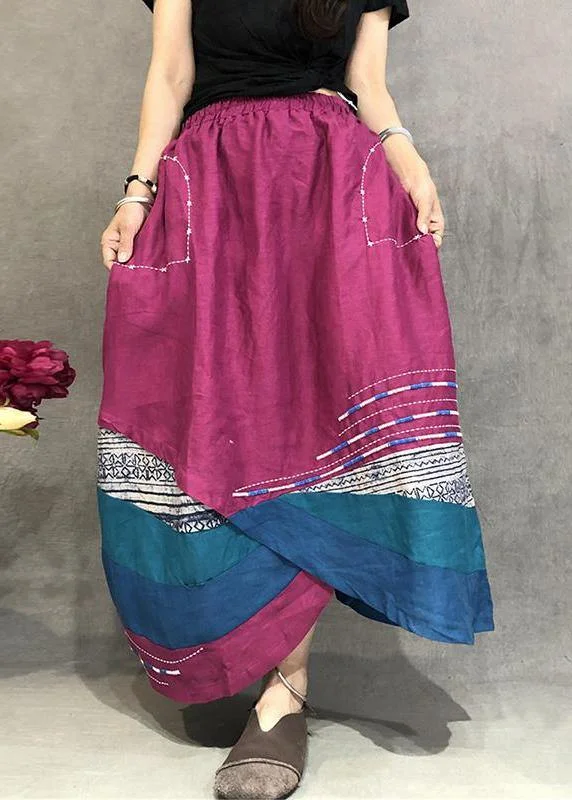 Elegant linen skirrts Vintage Summer Thin Breathable Color Matching Loose Irregular Skirt lace skirt elegant