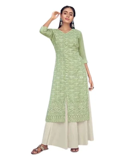 Elegant Pure Georgette Lucknowi Kurti with Cotton Skirt lightweight skirt design