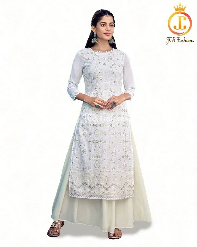 Elegant Pure Georgette Lucknowi Kurti with Cotton Skirt ruffled skirt detail
