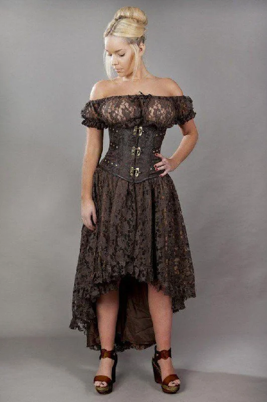 Elizium Long Burlesque Skirt In Satin & Lace Overlay wool skirt breathable