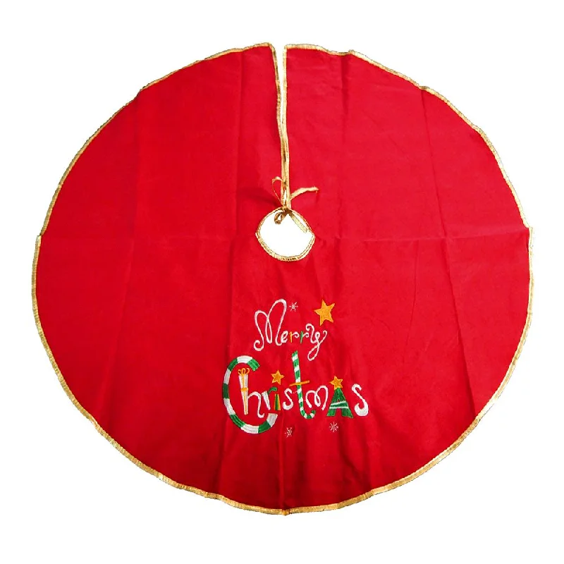 Embroidered Felt Christmas Tree Skirt, Red, 42-Inch flowy skirt hem