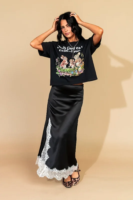 Fortune Favors The Bold Lace Slip Skirt in Black + White leather skirt bold