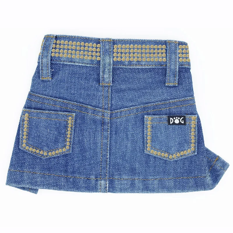 Jane Denim Dog Skirt Blue With Nailheads wrap skirt elegant