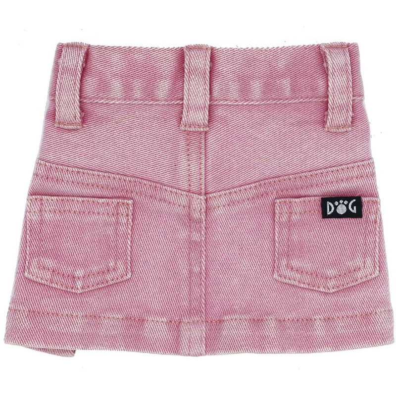 Jane Denim Dog Skirt Pink zip skirt side