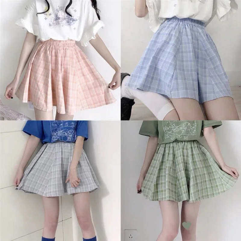 JAPANESE PREPPY STYLE PLAID SKIRT BY61050 silk skirt luxurious