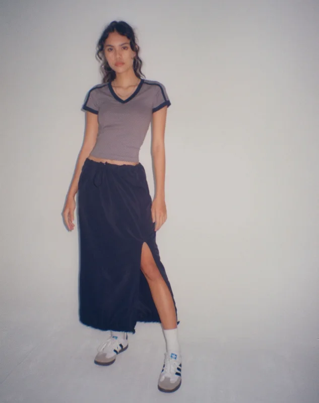 Kasao Midi Cargo Skirt in Navy leather skirt durable