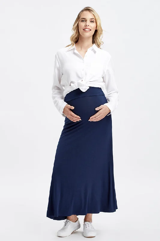 Lana Long  Maternity Skirt - Navy leather skirt durable