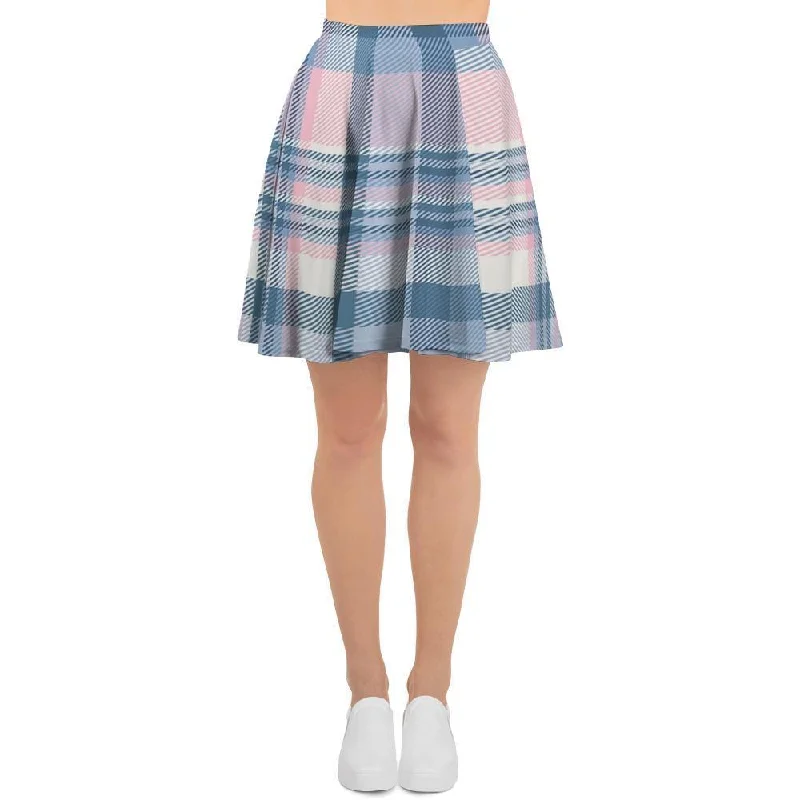 Pastel Blue And Pink Plaid Tartan Women's Skirt denim skirt fashionable
