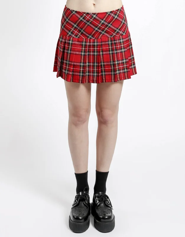 PLEATED  SKIRT RED PLAID silk skirt sleek
