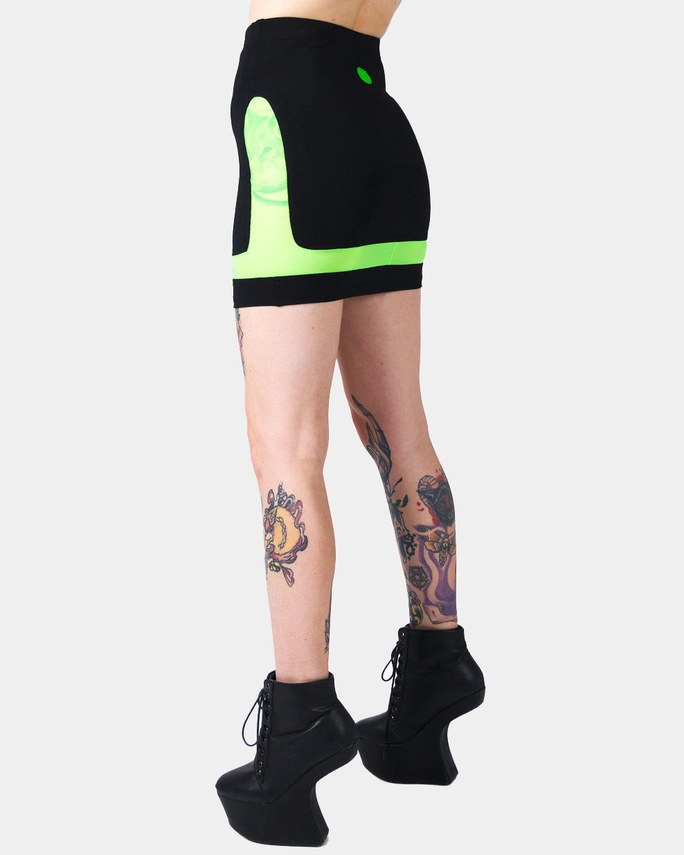 PROTECTION SKIRT BLACK / GREEN MESH patchwork skirt art