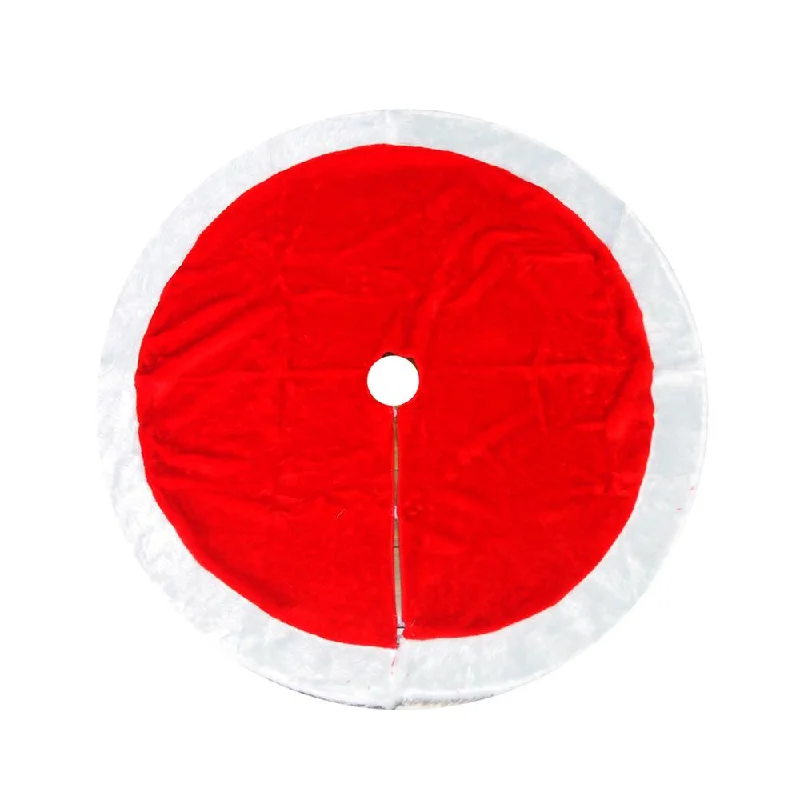 Red Plush Round Christmas Tree Skirt w/ White Edge,48-Inch velvet skirt glossy