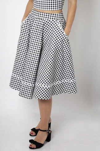 Retro Daisy Gingham Swing Skirt with Pockets lace skirt delicate