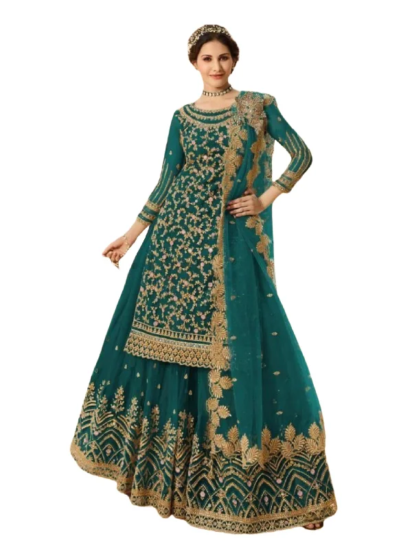 Salwar Kameez With Skirt. Beautiful Designer Party Wear in Green cashmere skirt plush
