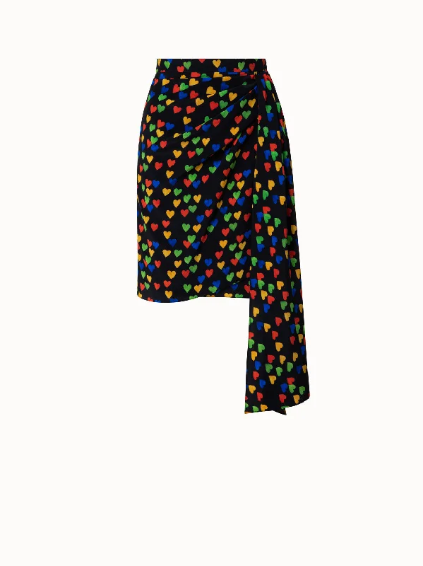 Silk Crêpe Short Skirt with Hearts Print lace skirt romantic