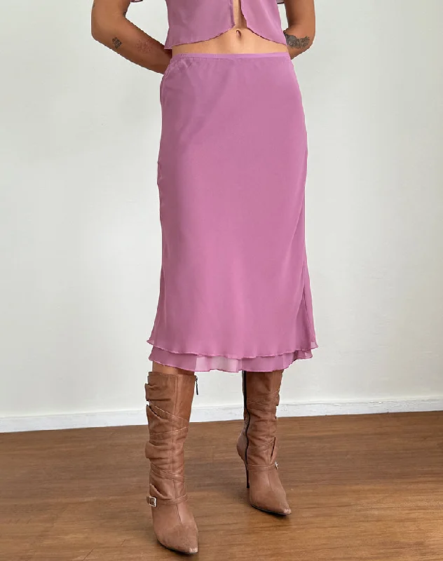 Suharni Midi Skirt in Chiffon Mauve silk skirt smooth