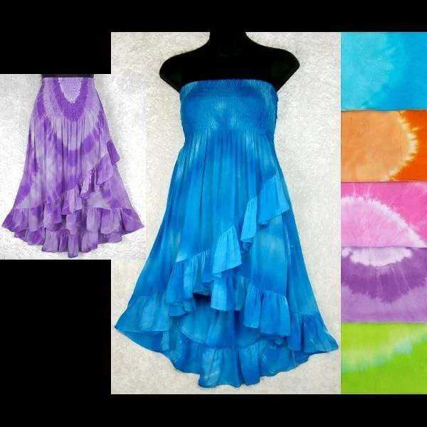 Tie-Dye Circle Ruffled Convertible Top/Skirt leather skirt refined