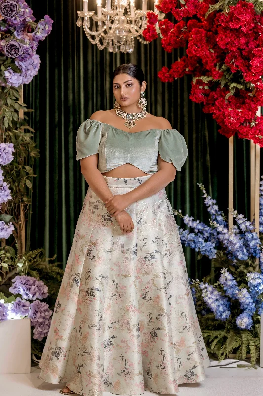 TIVOLI Floral Sage Lehenga Skirt leather skirt bold