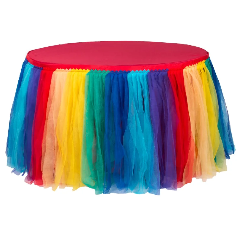 Tulle Tutu 17ft Table Skirt - Rainbow linen skirt light