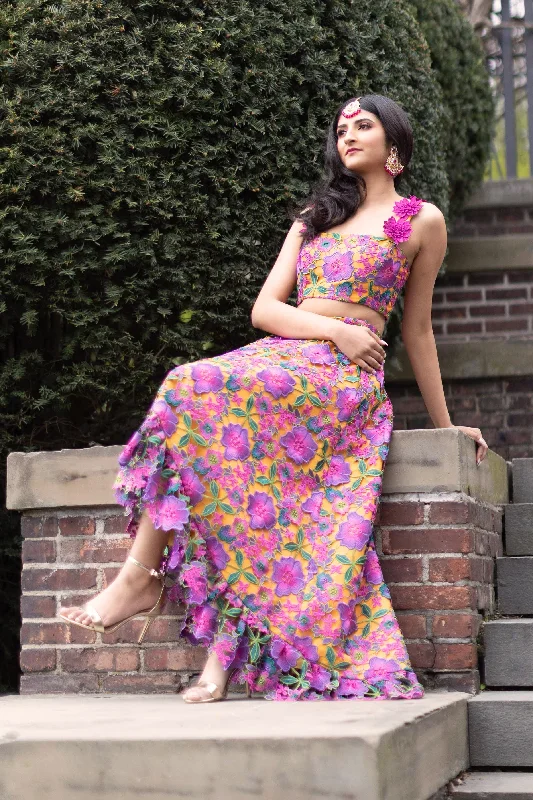 VANYA Pink & Yellow Floral Lehenga Skirt (Ready-to-Ship) chiffon skirt airy