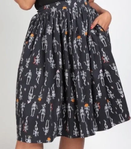 Vintage Halloween Skeleton Boo-Gie Swing Skirt velvet skirt luxurious