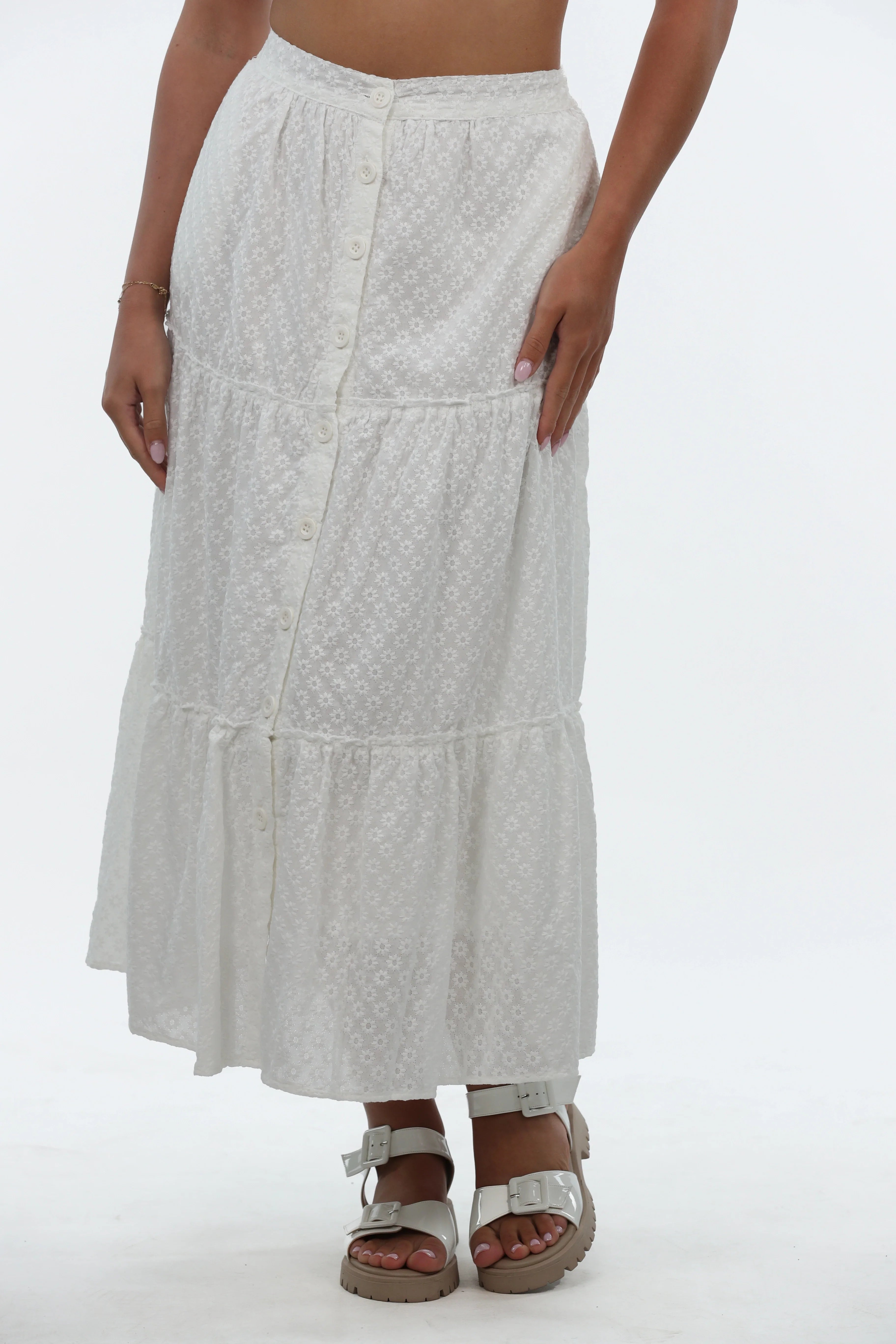 White Long Skirt Buttoned cashmere skirt soft