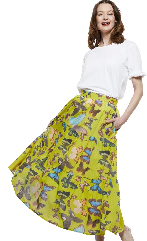 Woodstock Skirt in Chartreuse with Butterflies velvet skirt luxury