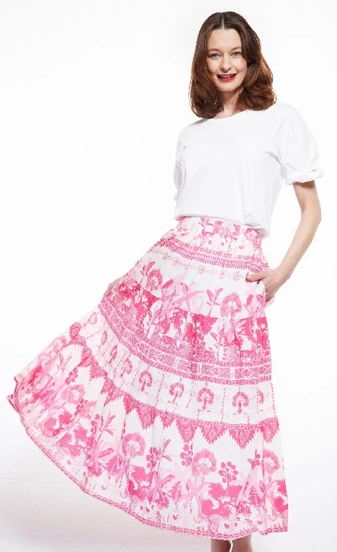 Woodstock Skirt with Pink Ikat Print cashmere skirt rich