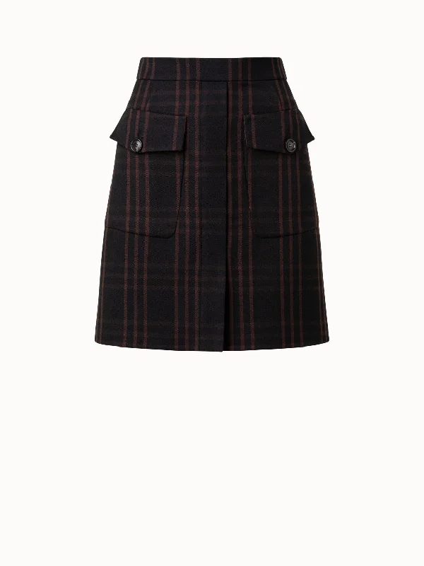 Wool Double-Weave Short Skirt with Window Pane Check wrap skirt elegant